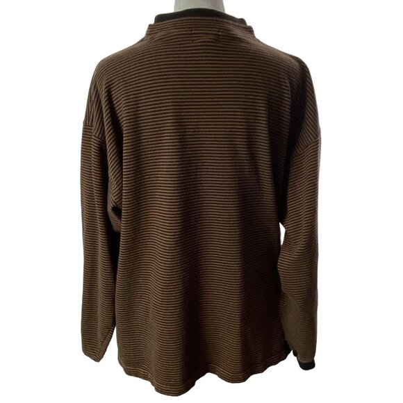 Vtg BASCO Men Long Sleeve Pullover Striped Shirt Sz L Brown Preppy 11-12 - Picture 2 of 12